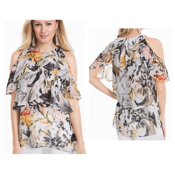White House Black Market Tops - WHBM Floral Cold Shoulder ShortSleeve Blouse S